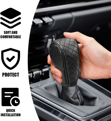 Leather Car Gear Shift Knob Cover, Shifter Cover, Dustproof Gear Shift Stick Protector with Diamond Embroidery, Anti-Slip Breathable Shifter Stick Protector Universal for Cars (Black) in Saudi Arabia