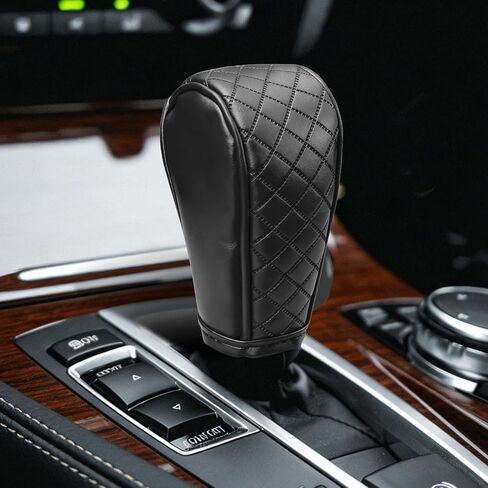 Leather Car Gear Shift Knob Cover, Shifter Cover, Dustproof Gear Shift Stick Protector with Diamond Embroidery, Anti-Slip Breathable Shifter Stick Protector Universal for Cars (Black) in Saudi Arabia