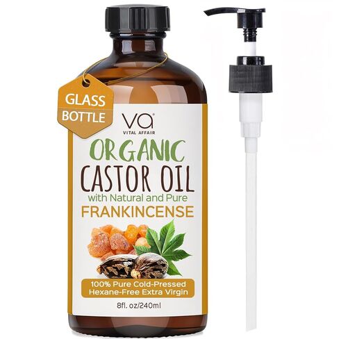 Castor Oil Organic Cold Pressed Unrefined Glass Bottle- USDA Certified Organic Castor Oil For Castor Oil Pack Wrap-Castor Oil For Skin, Hair Growth, Eyelashes, Eyebrows & Nails-8 Fl Oz in Saudi Arabia