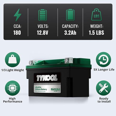 LFP7A-BS-STD Lithium Battery, Replaces YTX7A-BS, CTX7A-BS, GTX7A-BS180CCA 3.2Ah Fits for Motorcycle ATV, Compatible with Kymco Agility 125 SYM Fiddle II GY6 150cc Moped, Smart Digital Readout, [+ -] in Kuwait