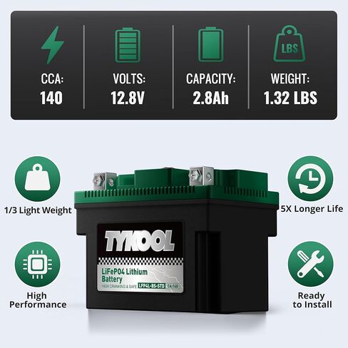 LFP4L-BS-STD Lithium Battery, Replaces YTX4L-BS, 140CCA 2.8Ah, Fits ATV Motorcycle Lawn Mower, Compatible with Polaris Outlaw 50 Honda Grom Troy-Bilt Mowers Digital Readout, Polarity [- +] in Kuwait