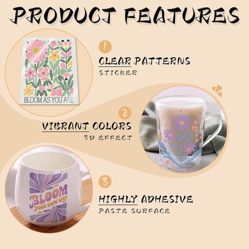 24pcs Boho Floral UV DTF Cup Wrap,UV DTF Cup Wraps for 16 oz,Glasses,Tables,Chairs,Computers,High Viscosity UV DTF Transfer Paper in Saudi Arabia