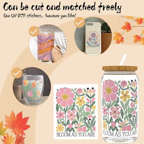 24pcs Boho Floral UV DTF Cup Wrap,UV DTF Cup Wraps for 16 oz,Glasses,Tables,Chairs,Computers,High Viscosity UV DTF Transfer Paper in Saudi Arabia