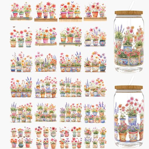 24pcs Boho Floral UV DTF Cup Wrap,UV DTF Cup Wraps for 16 oz,Glasses,Tables,Chairs,Computers,High Viscosity UV DTF Transfer Paper in Saudi Arabia