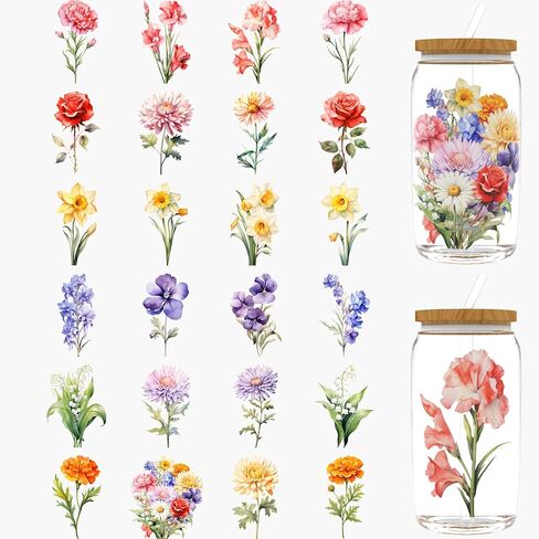 24pcs Boho Floral UV DTF Cup Wrap,UV DTF Cup Wraps for 16 oz,Glasses,Tables,Chairs,Computers,High Viscosity UV DTF Transfer Paper in Saudi Arabia