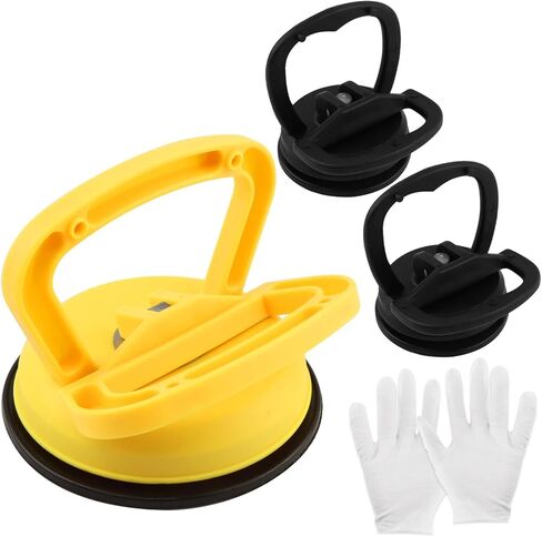 3Pcs Car Dent Puller with 1 Pair of Gloves, Dent Remover Tool for Car, Suction Cup Car-Dent-Repair Kit for Car-Body, Tiles Lifting, Objects Moving, Screen(Color:Yellow, Black) in Saudi Arabia