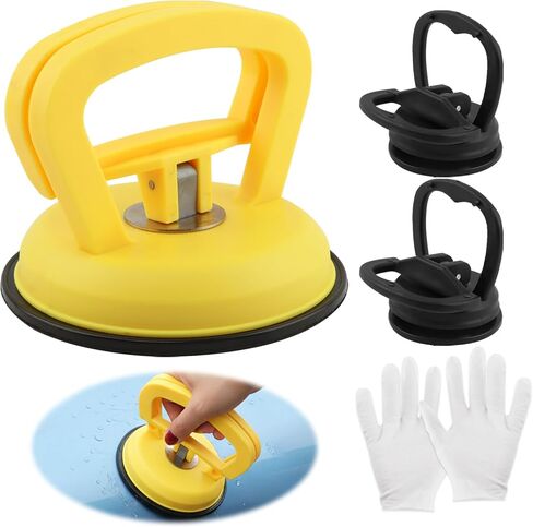 3Pcs Car Dent Puller with 1 Pair of Gloves, Dent Remover Tool for Car, Suction Cup Car-Dent-Repair Kit for Car-Body, Tiles Lifting, Objects Moving, Screen(Color:Yellow, Black) in Saudi Arabia