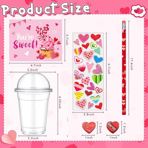 Pasimy 32 Pack Valentines Day Gifts for Kids Classroom School Assorted Valentine's Day Stationery Set with Cup Card Pencil Eraser Sticker Valentines Kids Party Favors Gift Exchange Prize Boy and Girl in Saudi Arabia