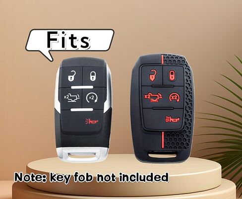 2Pcs Silicone Smart Key Fob Cover for 2024 2023 2022 2021-2019 RAM 2500 3500 4500 5500 5 Buttons (Black with Red/Blue, 5 Buttons-A) in Saudi Arabia
