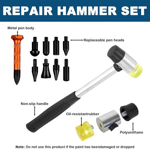 10Pcs Dent Repair Kit – Paintless Dent Removal Tools PDR with Rubber Hammer & 9 Heads, for High Spots After Dent Pulling, Car Body, High Spots, Hail Damage, DIY Auto Professional Tap-Down Tool in Saudi Arabia