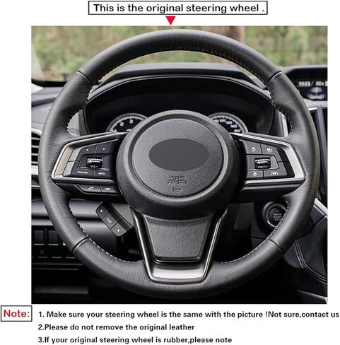 غطاء عجلة القيادة من الجلد من HATHWAY Stitch لسيارة Subaru Forester 2019-2022، غير قابل للانزلاق، قبضة مريحة، أسود in Kuwait