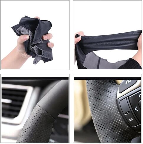 غطاء عجلة القيادة من الجلد من HATHWAY Stitch لسيارة Subaru Forester 2019-2022، غير قابل للانزلاق، قبضة مريحة، أسود in Kuwait