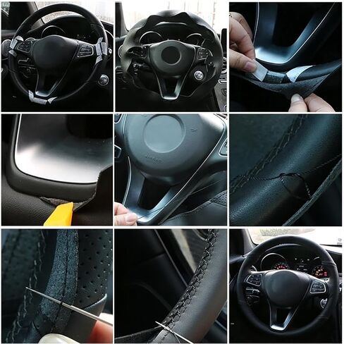 غطاء عجلة القيادة من الجلد من HATHWAY Stitch لسيارة Subaru Forester 2019-2022، غير قابل للانزلاق، قبضة مريحة، أسود in Kuwait