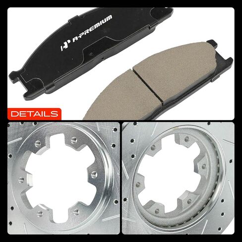 A-Premium 10.89 in (276.7 mm) Front Drilled and Slotted Disc Brake Rotors + Ceramic Pads Kit Compatible with Select Nissan Models - Frontier 98-02, Pathfinder 87-95, 720 86, D21, Pickup, 6-PC Set in Kuwait