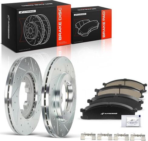 A-Premium 10.89 in (276.7 mm) Front Drilled and Slotted Disc Brake Rotors + Ceramic Pads Kit Compatible with Select Nissan Models - Frontier 98-02, Pathfinder 87-95, 720 86, D21, Pickup, 6-PC Set in Kuwait