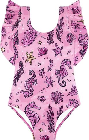 Girls One Piece Cute Swimsuit with Ruffled Straps, UPF 50+ Beach Bathing Suit for Toddler Teen Girls, Size 3M-12Y in Saudi Arabia