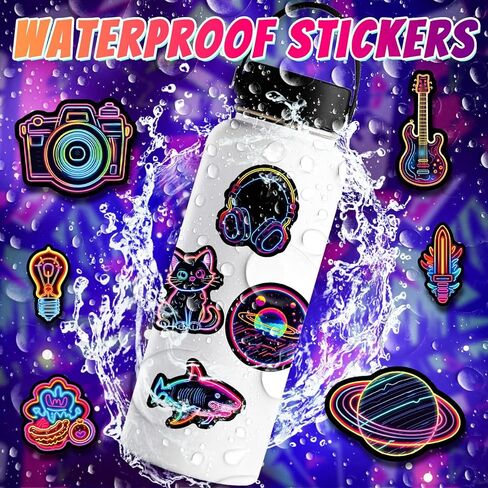 300Pcs Neon Stickers Funny Cartoon Cat Dinosaur Astronaut Unicorn Mixed Kids Scrapbook Sticker Pack Waterproof Vinyl Decals for Laptop Book Readers Water Bottles Journal in Saudi Arabia