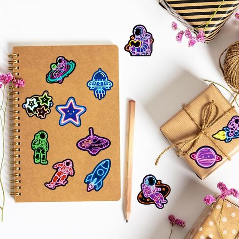 300Pcs Neon Stickers Funny Cartoon Cat Dinosaur Astronaut Unicorn Mixed Kids Scrapbook Sticker Pack Waterproof Vinyl Decals for Laptop Book Readers Water Bottles Journal in Saudi Arabia