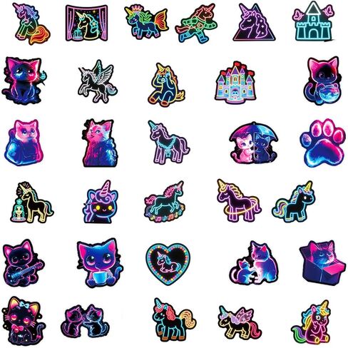 300Pcs Neon Stickers Funny Cartoon Cat Dinosaur Astronaut Unicorn Mixed Kids Scrapbook Sticker Pack Waterproof Vinyl Decals for Laptop Book Readers Water Bottles Journal in Saudi Arabia