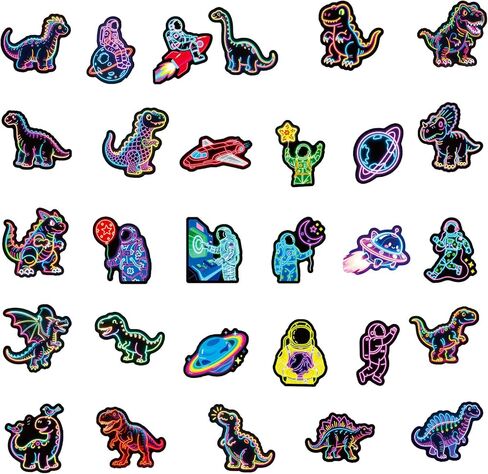 300Pcs Neon Stickers Funny Cartoon Cat Dinosaur Astronaut Unicorn Mixed Kids Scrapbook Sticker Pack Waterproof Vinyl Decals for Laptop Book Readers Water Bottles Journal in Saudi Arabia