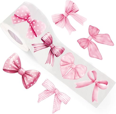 Pink Bow Stickers in 2 Rolls - Coquette Bow Stickers Waterproof Watercolor Vintage Sticker for Scrapbook Craft Laptop Bottle Envelope Sealed Card Party Gift - 500Pcs in 1 Rolls with 16 Patterns in Saudi Arabia