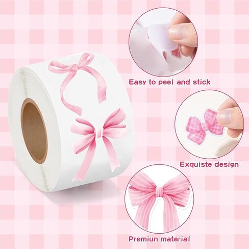 Pink Bow Stickers in 2 Rolls - Coquette Bow Stickers Waterproof Watercolor Vintage Sticker for Scrapbook Craft Laptop Bottle Envelope Sealed Card Party Gift - 500Pcs in 1 Rolls with 16 Patterns in Saudi Arabia