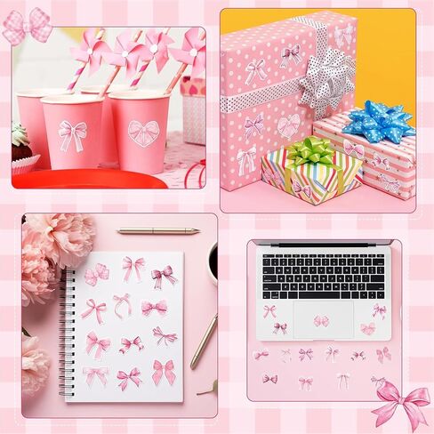 Pink Bow Stickers in 2 Rolls - Coquette Bow Stickers Waterproof Watercolor Vintage Sticker for Scrapbook Craft Laptop Bottle Envelope Sealed Card Party Gift - 500Pcs in 1 Rolls with 16 Patterns in Saudi Arabia