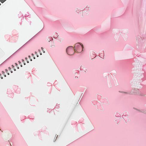 Pink Bow Stickers in 2 Rolls - Coquette Bow Stickers Waterproof Watercolor Vintage Sticker for Scrapbook Craft Laptop Bottle Envelope Sealed Card Party Gift - 500Pcs in 1 Rolls with 16 Patterns in Saudi Arabia