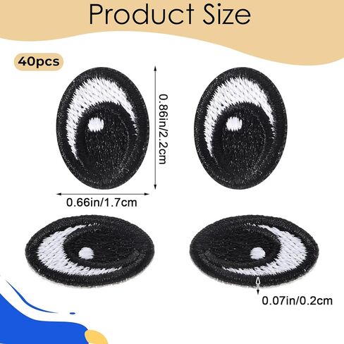 20 Pairs White Black Eyes Iron on Patch, Cute Eyes Embroidery Sew On Patches Polyester Sew on Eye Patch Decorative Cartoon Eye Patches for Clothing Hat Backpack Shoes Jacket, 0.78x0.6inch in Kuwait