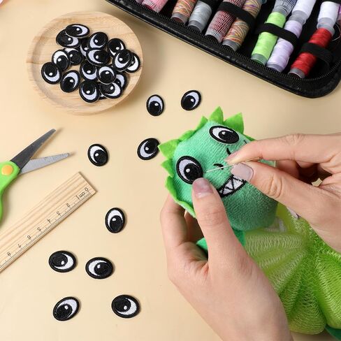 20 Pairs White Black Eyes Iron on Patch, Cute Eyes Embroidery Sew On Patches Polyester Sew on Eye Patch Decorative Cartoon Eye Patches for Clothing Hat Backpack Shoes Jacket, 0.78x0.6inch in Kuwait