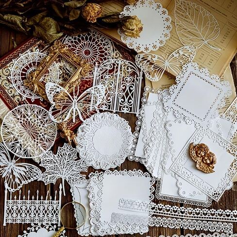 Leaf Plants Circle Lace Material Paper Junk Journal Planner Craft Paper Scrapbooking Vintage Decorative DIY Craft Photo Albums - For Crafters & Scrapbook Enthusiasts - Perfect for Vintage & Nature in Kuwait