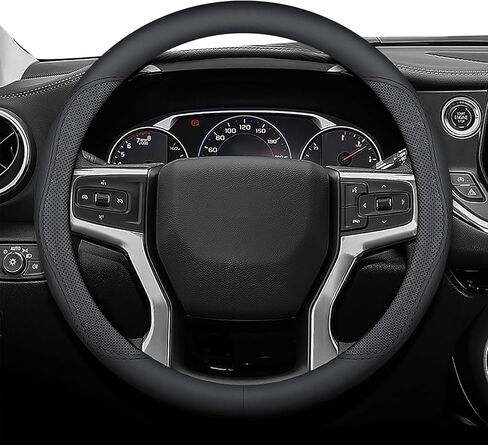 Leather Car Steering Wheel Cover for Chevy Silverado 1500 2500 3500 Equinox Traverse Trailblazer Tahoe Colorado Blazer Auto Interior Accessories, Non-Slip & Breathable, 14.5-15 Inches in Saudi Arabia