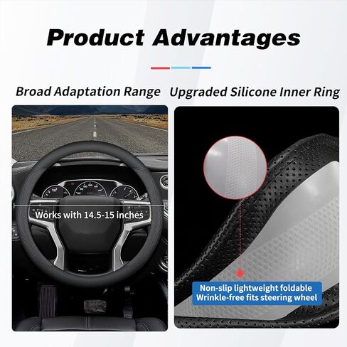 Leather Car Steering Wheel Cover for Chevy Silverado 1500 2500 3500 Equinox Traverse Trailblazer Tahoe Colorado Blazer Auto Interior Accessories, Non-Slip & Breathable, 14.5-15 Inches in Saudi Arabia