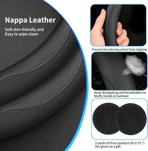 Leather Car Steering Wheel Cover for Chevy Silverado 1500 2500 3500 Equinox Traverse Trailblazer Tahoe Colorado Blazer Auto Interior Accessories, Non-Slip & Breathable, 14.5-15 Inches in Saudi Arabia