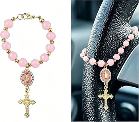 Steering Wheel Charm, Beaded Chain, Pink Beaded Car Accessory for Custom Accents, Single Piece Decorative Hanging Ornament with Easy Installation in Saudi Arabia