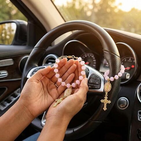 Steering Wheel Charm, Beaded Chain, Pink Beaded Car Accessory for Custom Accents, Single Piece Decorative Hanging Ornament with Easy Installation in Saudi Arabia