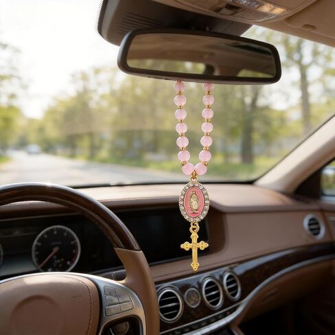 Steering Wheel Charm, Beaded Chain, Pink Beaded Car Accessory for Custom Accents, Single Piece Decorative Hanging Ornament with Easy Installation in Saudi Arabia