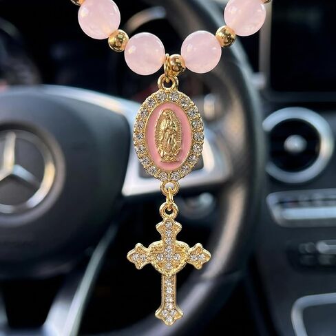 Steering Wheel Charm, Beaded Chain, Pink Beaded Car Accessory for Custom Accents, Single Piece Decorative Hanging Ornament with Easy Installation in Saudi Arabia