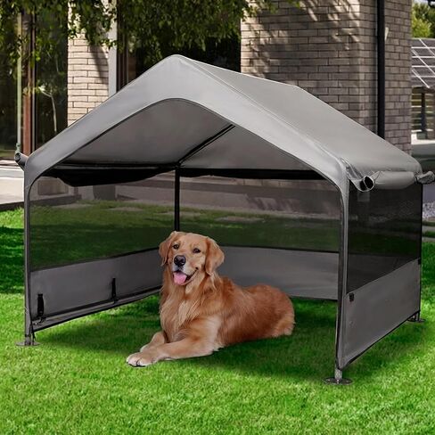 Extra Large Dog House Outside, Dog Tent Outdoor, Big Dog Shade Shelter Doghouse Canopy With Three-Sided Breathable Mesh Windows, Gray Sun Rain Cover For Pet Cat Goat Livestock 4'x 4'x 3.3' in Saudi Arabia