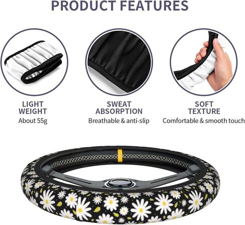 Beautiful Daisy Steering Wheel Cover Cute Daisy Steering Wheel Cover Floral Breathable Universal for 15 Inch Anti-Slip Car with 2 Pieces Car Coasters Suitable for Men Women Daisys in Kuwait