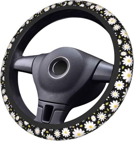 Beautiful Daisy Steering Wheel Cover Cute Daisy Steering Wheel Cover Floral Breathable Universal for 15 Inch Anti-Slip Car with 2 Pieces Car Coasters Suitable for Men Women Daisys in Kuwait