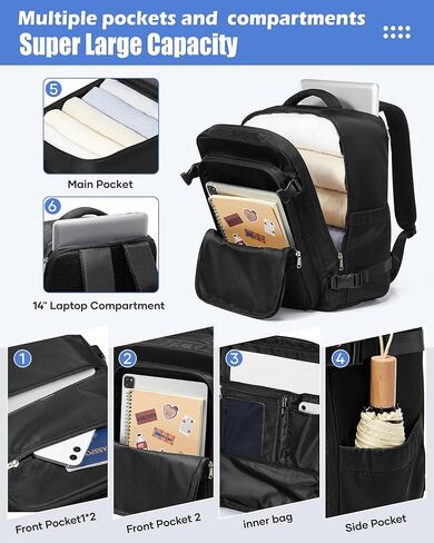 Travel Backpack For Women Men,40×30×20 Carry On Backpack Flight Approved,Casual Outdoor Daypack Laptop backpack,Black in Saudi Arabia
