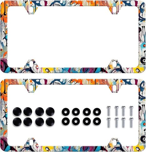 2Pack Watercolor Blue Flowers License Plate Frame Personalized Green Leaves Floral License Plate Holder for Front or Rear Car Tags Stainless Steel Car Decoration with Screws 6.2 X 12.2 inch in Saudi Arabia