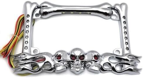 Curved LED License Plate Frame Red/Amber Running Brake Turn Signal Light Universal Fit for Custom Chopper Bobber Springer Cruiser Motorcycles in Saudi Arabia