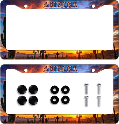 2Pack Watercolor Blue Flowers License Plate Frame Personalized Green Leaves Floral License Plate Holder for Front or Rear Car Tags Stainless Steel Car Decoration with Screws 6.2 X 12.2 inch in Saudi Arabia