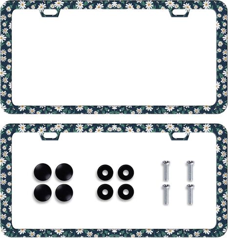 2Pack Watercolor Blue Flowers License Plate Frame Personalized Green Leaves Floral License Plate Holder for Front or Rear Car Tags Stainless Steel Car Decoration with Screws 6.2 X 12.2 inch in Saudi Arabia