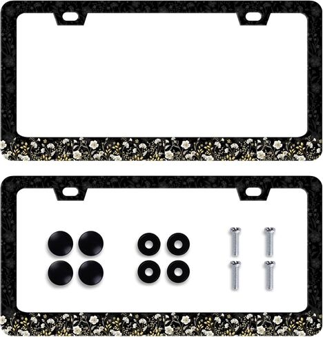 2Pack Watercolor Blue Flowers License Plate Frame Personalized Green Leaves Floral License Plate Holder for Front or Rear Car Tags Stainless Steel Car Decoration with Screws 6.2 X 12.2 inch in Saudi Arabia
