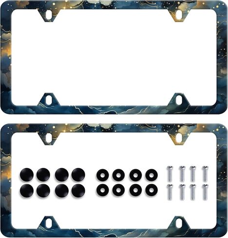 2Pack Watercolor Blue Flowers License Plate Frame Personalized Green Leaves Floral License Plate Holder for Front or Rear Car Tags Stainless Steel Car Decoration with Screws 6.2 X 12.2 inch in Saudi Arabia