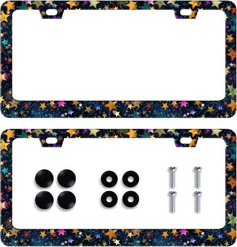 2Pack Watercolor Blue Flowers License Plate Frame Personalized Green Leaves Floral License Plate Holder for Front or Rear Car Tags Stainless Steel Car Decoration with Screws 6.2 X 12.2 inch in Saudi Arabia