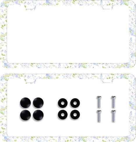 2Pack Watercolor Blue Flowers License Plate Frame Personalized Green Leaves Floral License Plate Holder for Front or Rear Car Tags Stainless Steel Car Decoration with Screws 6.2 X 12.2 inch in Saudi Arabia